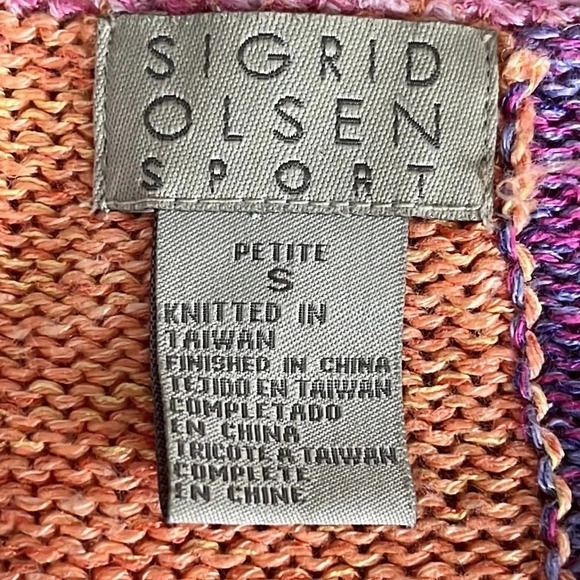 Sigrid Olsen Sport Linen Blend 3/4 Sleeve Patchwork Knit Cardigan - Small Petite - Picture 4 of 6